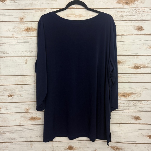 Susan Graver Navy Blue 3/4 Sleeve Tunic Blouse - Picture 2 of 6